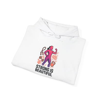 Strong Is Hoodie — Motivational Fitness Hoodie with Kettlebell & Weightlifting Design