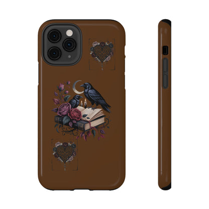 Raven & Roses Phone Case — Impact-Resistant Protective Case with Moon, Books & Floral Gothic Design