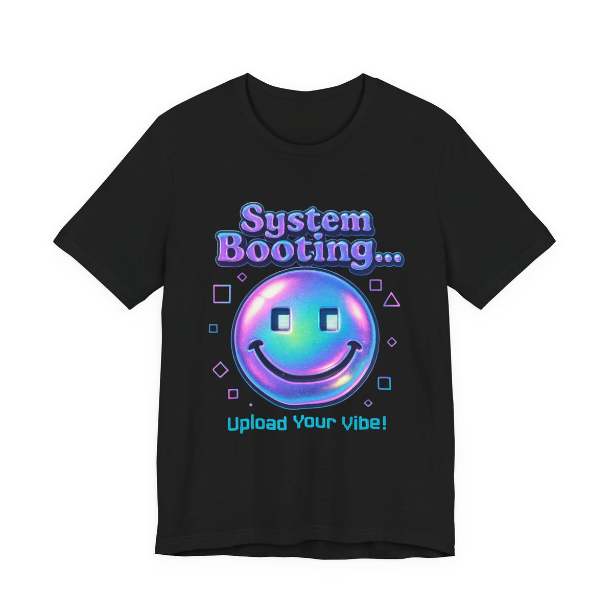 System Booting Smiley Tee — “Upload Your Vibe!” Retro Cybercore Graphic T-Shirt