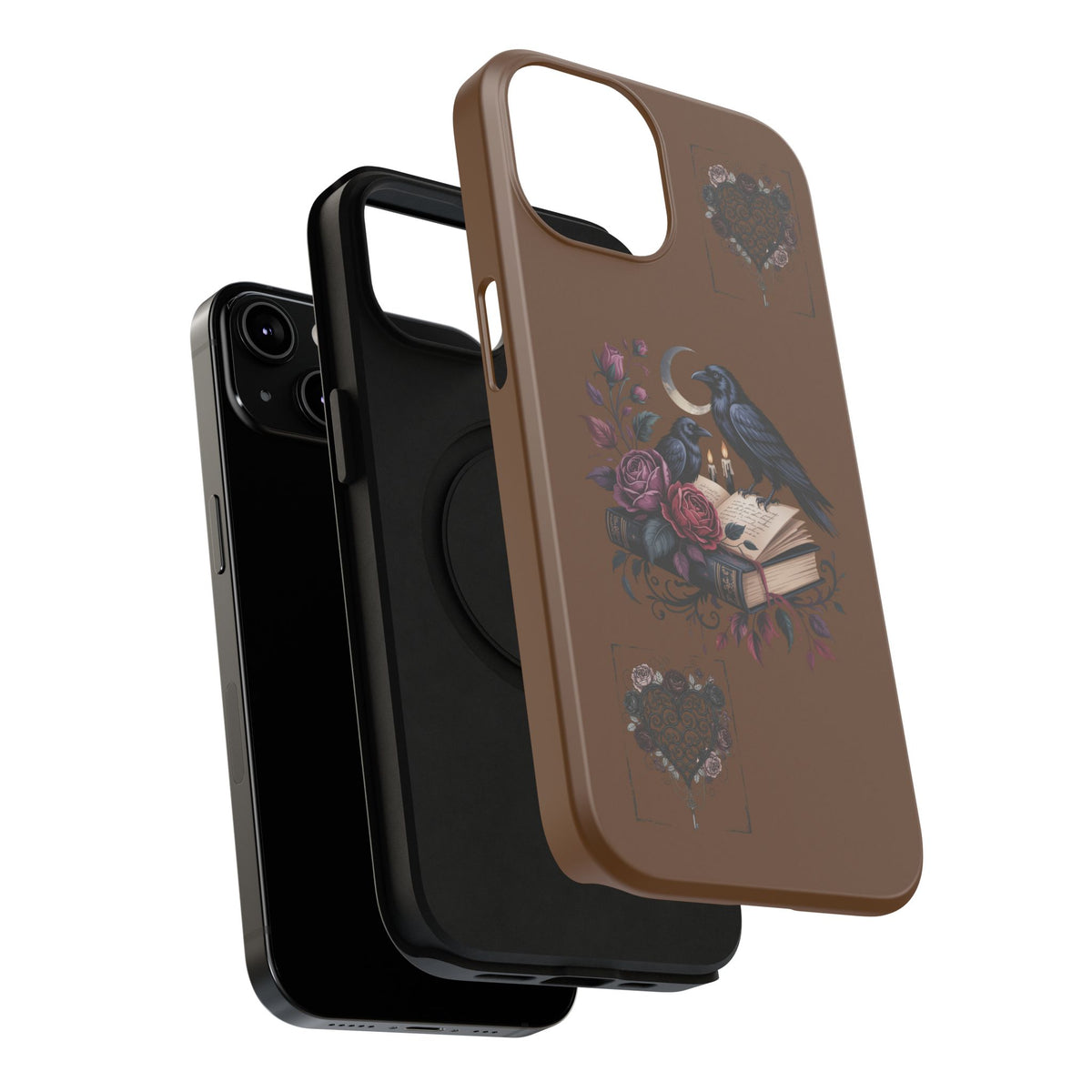 Raven & Roses Phone Case — Impact-Resistant Protective Case with Moon, Books & Floral Gothic Design