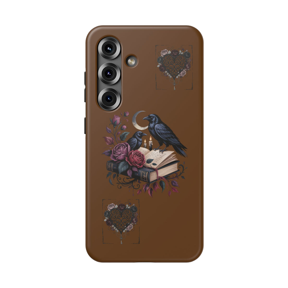 Raven & Roses Phone Case — Impact-Resistant Protective Case with Moon, Books & Floral Gothic Design
