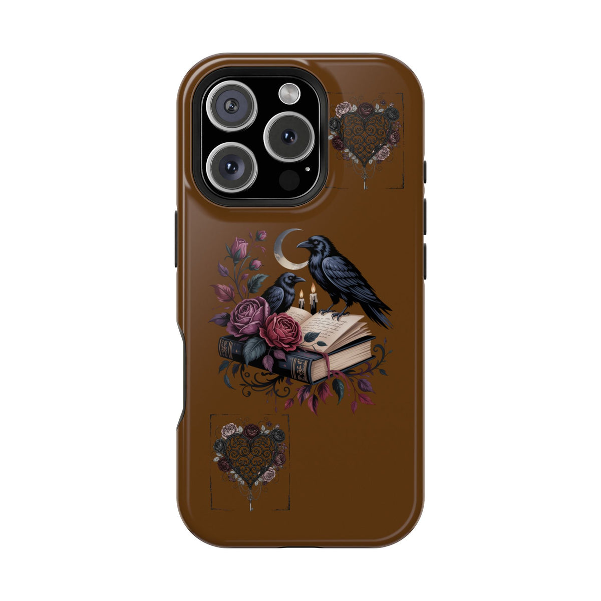 Raven & Roses Phone Case — Impact-Resistant Protective Case with Moon, Books & Floral Gothic Design