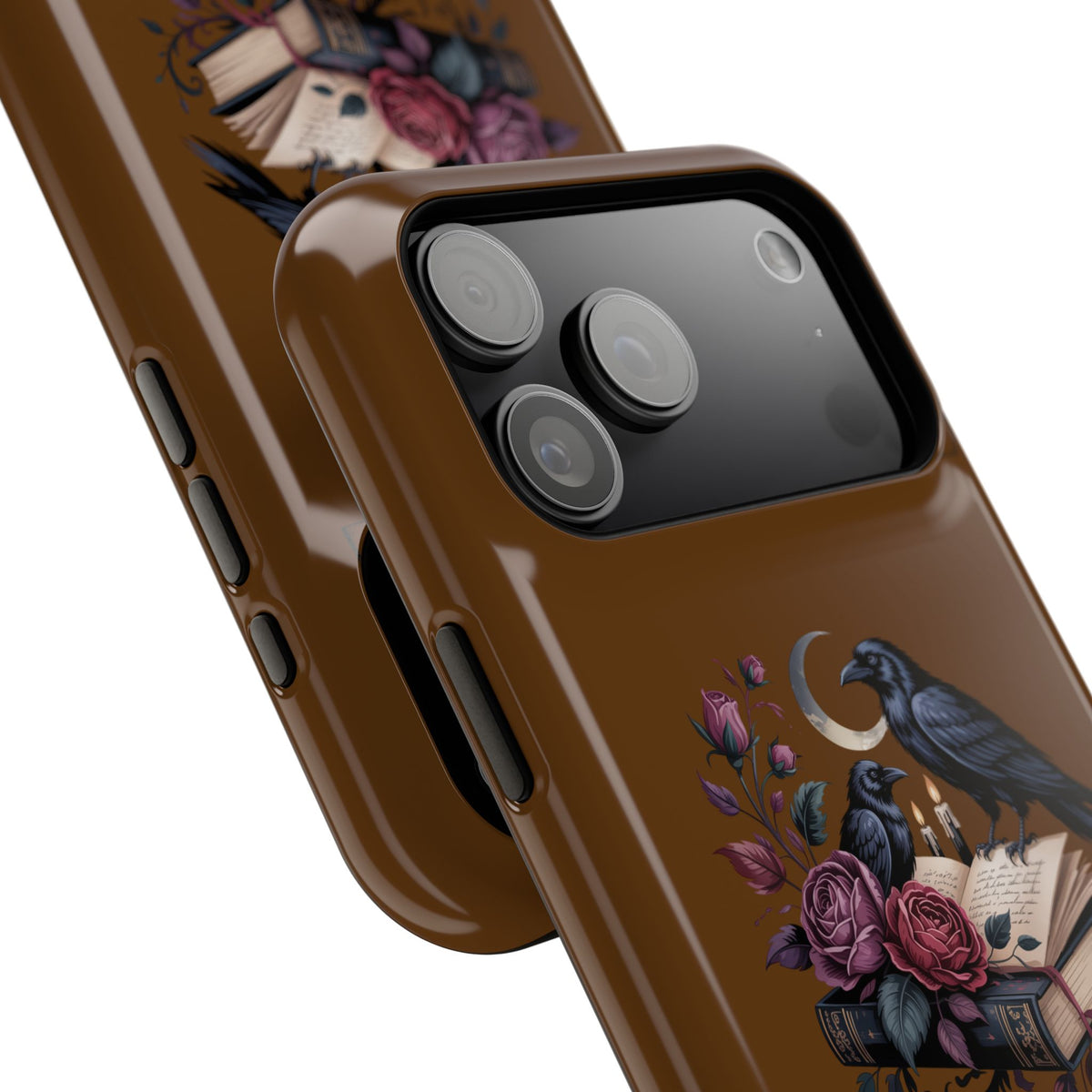 Raven & Roses Phone Case — Impact-Resistant Protective Case with Moon, Books & Floral Gothic Design