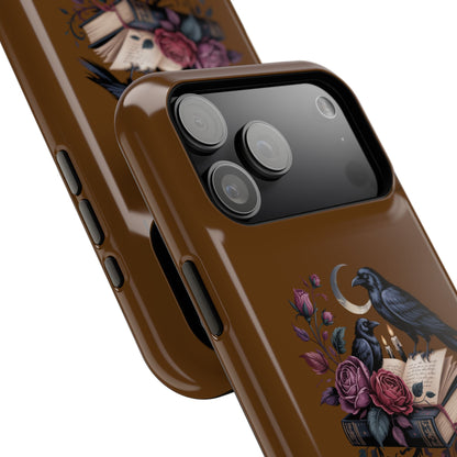 Raven & Roses Phone Case — Impact-Resistant Protective Case with Moon, Books & Floral Gothic Design