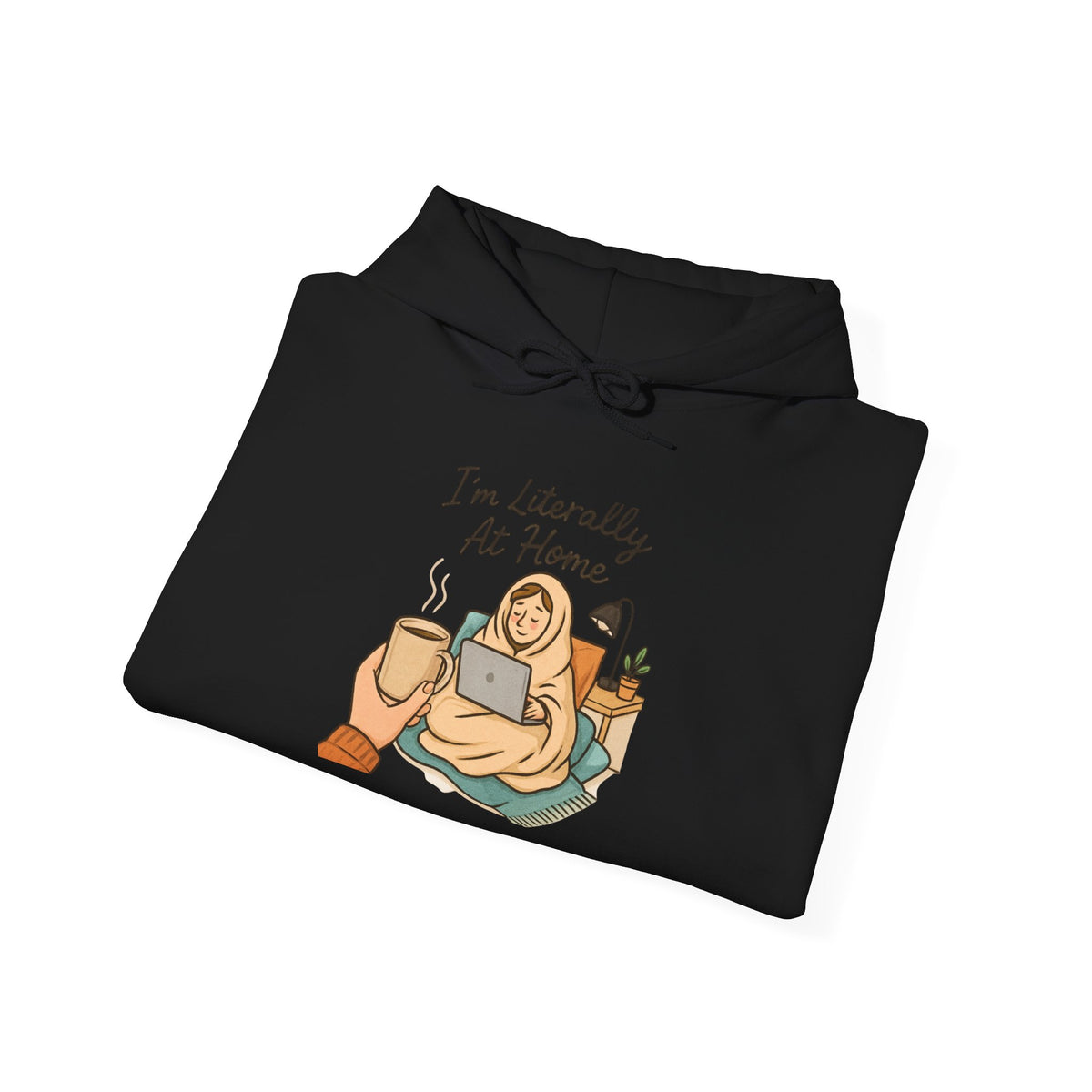 Cozy At Home Hoodie — Relaxed Laptop & Coffee Illustration