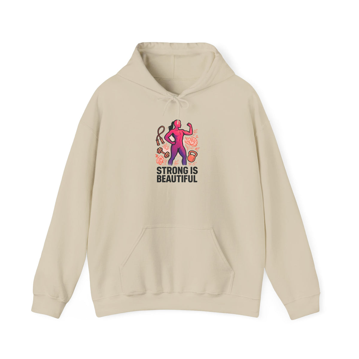 Strong Is Hoodie — Motivational Fitness Hoodie with Kettlebell & Weightlifting Design