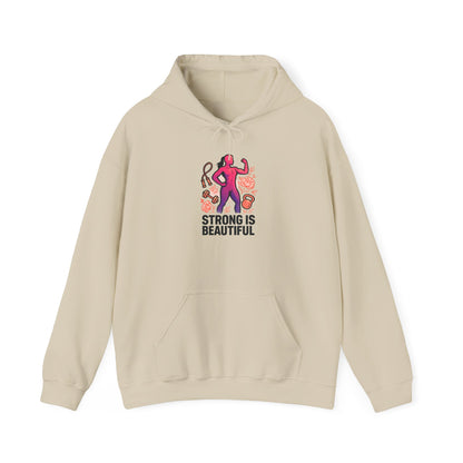Strong Is Hoodie — Motivational Fitness Hoodie with Kettlebell & Weightlifting Design