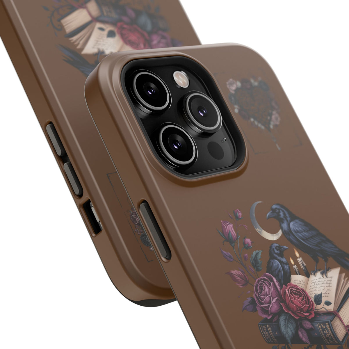 Raven & Roses Phone Case — Impact-Resistant Protective Case with Moon, Books & Floral Gothic Design
