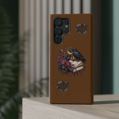 Raven & Roses Phone Case — Impact-Resistant Protective Case with Moon, Books & Floral Gothic Design