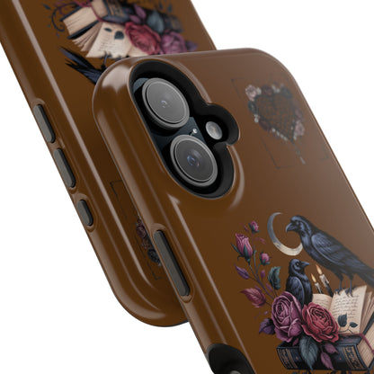 Raven & Roses Phone Case — Impact-Resistant Protective Case with Moon, Books & Floral Gothic Design