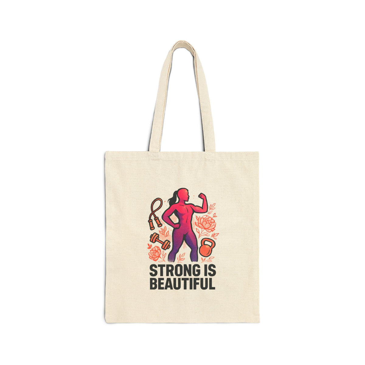 Strong Is Beautiful Canvas Tote Bag — Fitness Motivational Gym Shopper