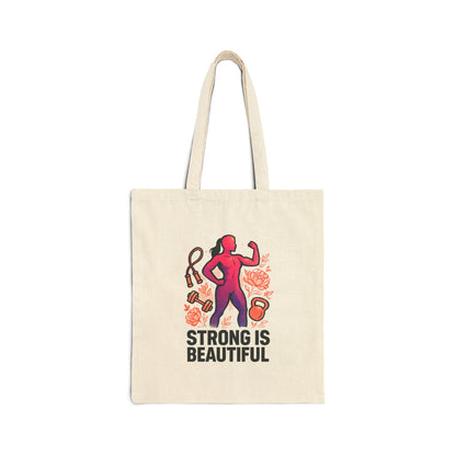 Strong Is Beautiful Canvas Tote Bag — Fitness Motivational Gym Shopper