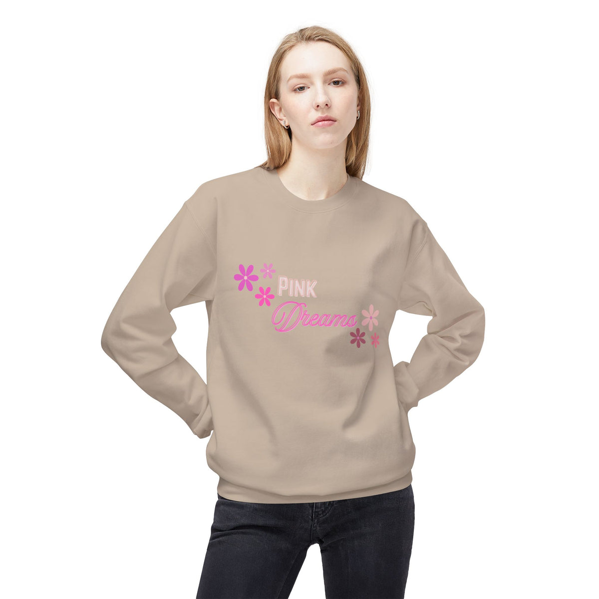 Pink Dreams Crewneck Sweatshirt — Floral Retro Graphic