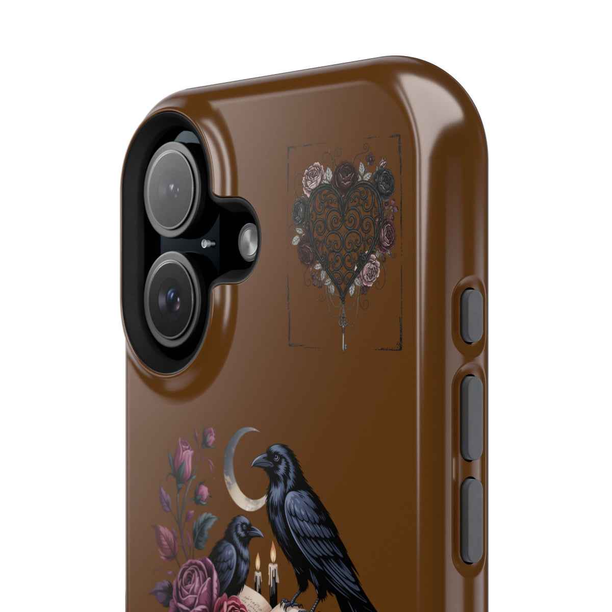 Raven & Roses Phone Case — Impact-Resistant Protective Case with Moon, Books & Floral Gothic Design