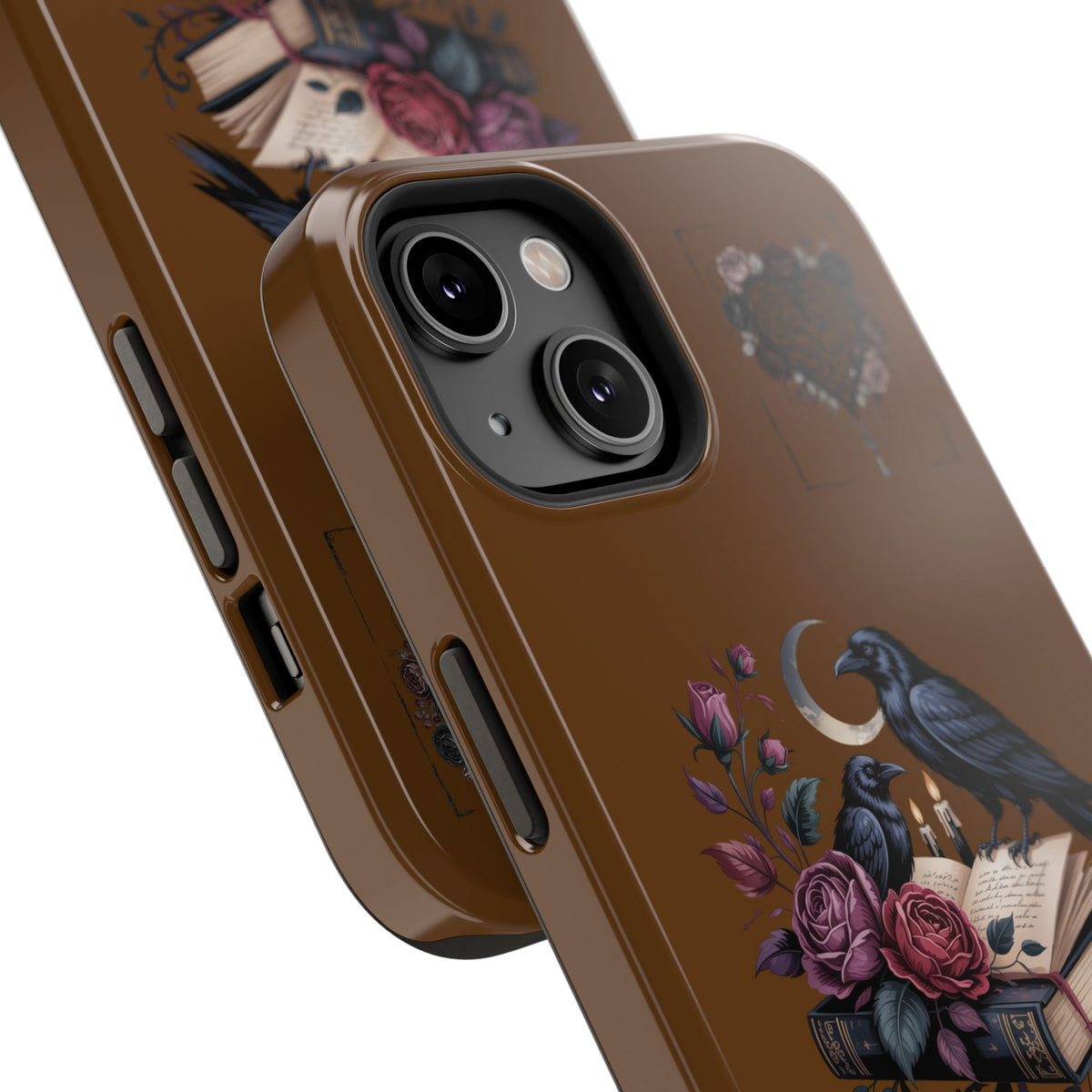 Raven & Roses Phone Case — Impact-Resistant Protective Case with Moon, Books & Floral Gothic Design