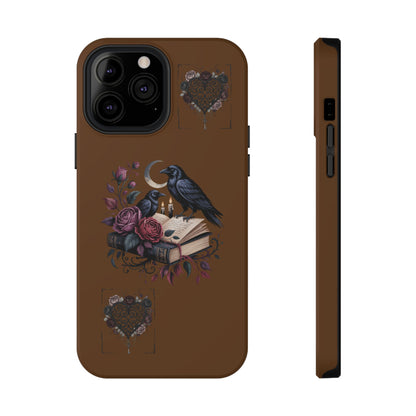 Raven & Roses Phone Case — Impact-Resistant Protective Case with Moon, Books & Floral Gothic Design