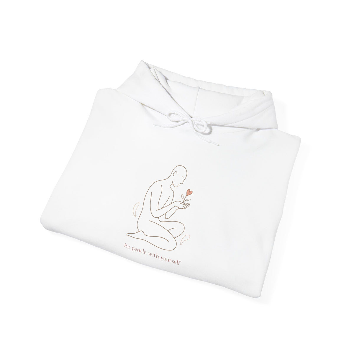 Minimal Line Art Hoodie — Figure Holding Heart Flower Illustration