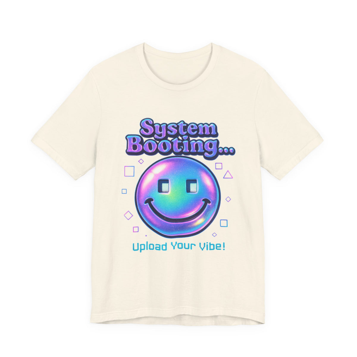 System Booting Smiley Tee — “Upload Your Vibe!” Retro Cybercore Graphic T-Shirt
