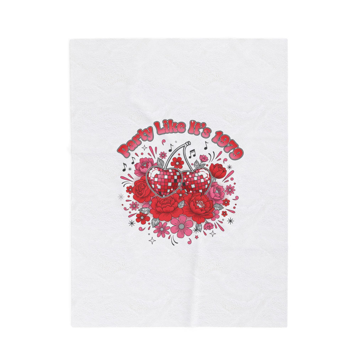 Disco Cherry Hearts Floral Velveteen Blanket | sparkly hearts, retro romance