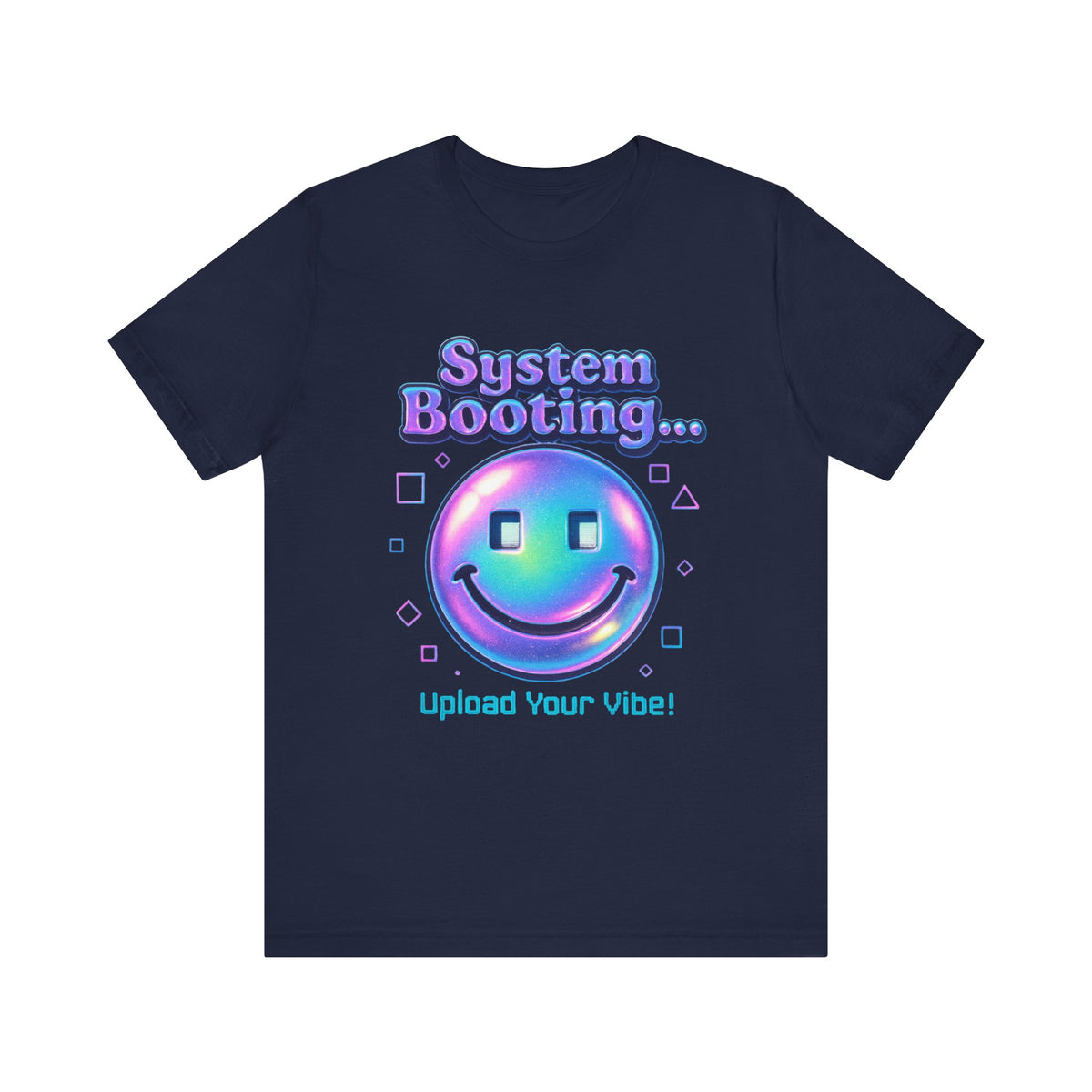 System Booting Smiley Tee — “Upload Your Vibe!” Retro Cybercore Graphic T-Shirt