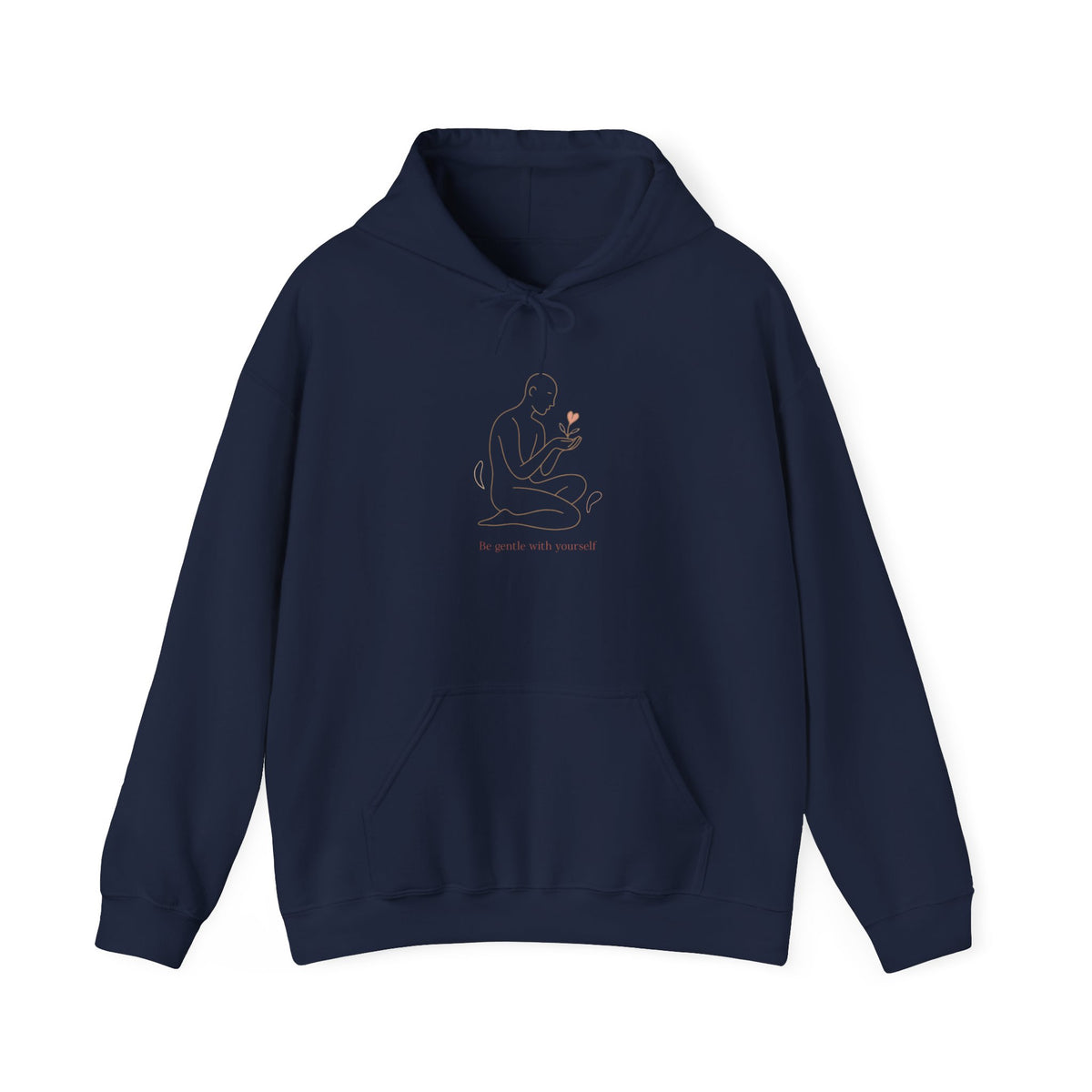 Minimal Line Art Hoodie — Figure Holding Heart Flower Illustration