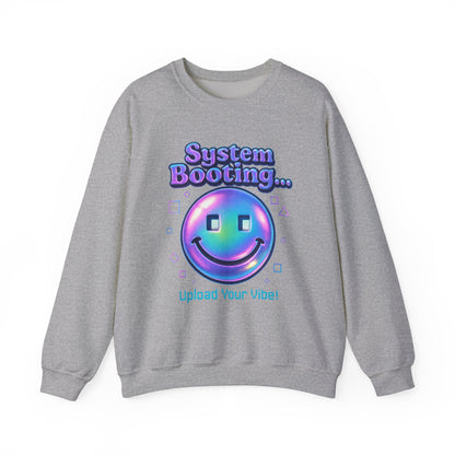 System Booting Crewneck Sweatshirt — "Upload Your Vibe" Retro Tech Graphic