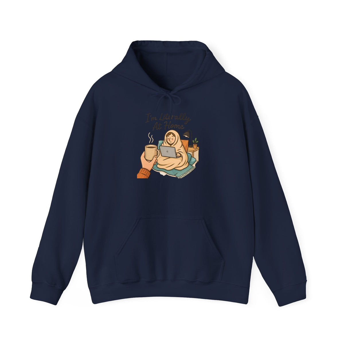 Cozy At Home Hoodie — Relaxed Laptop & Coffee Illustration