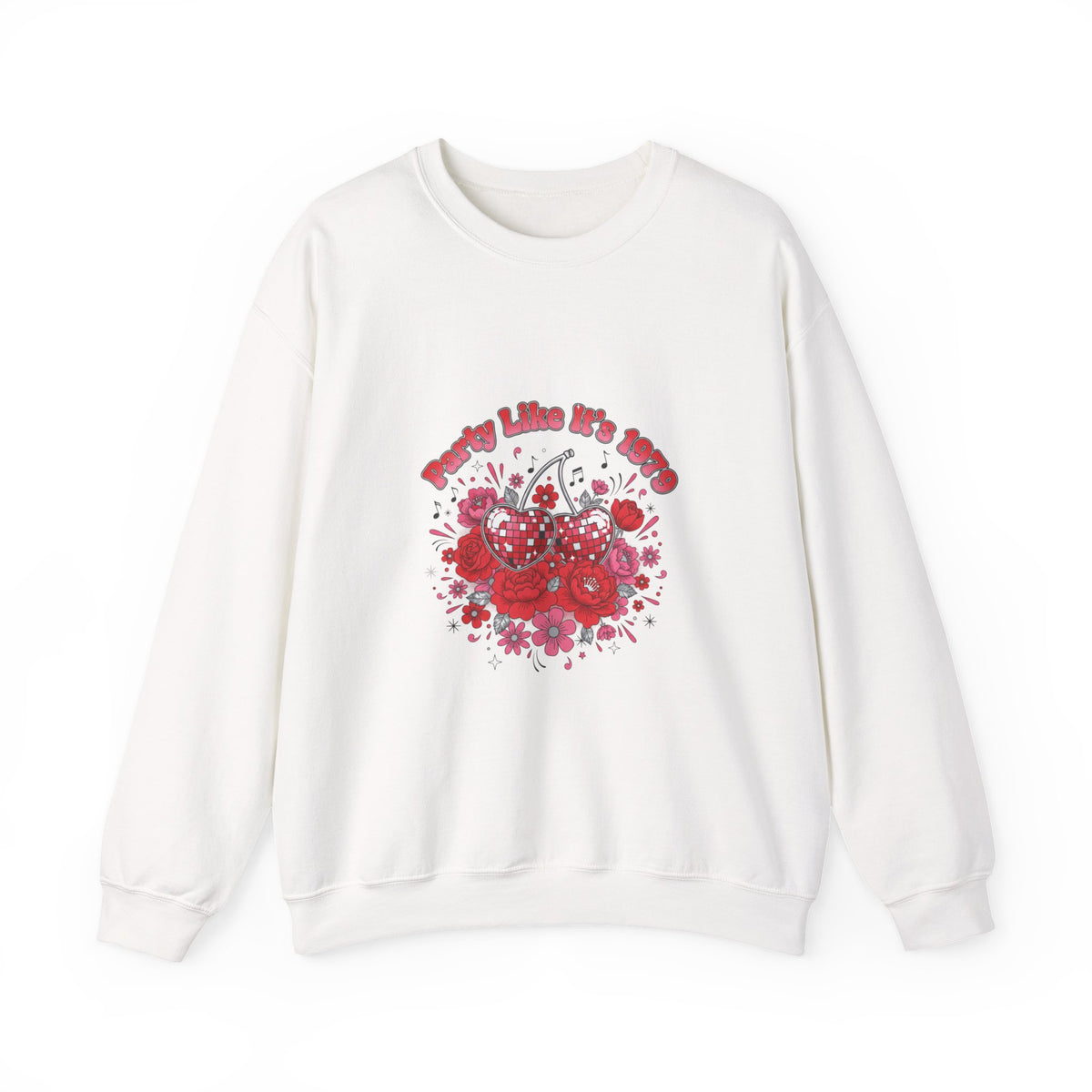 Disco Cherry Hearts Retro Romance Sweatshirt | sparkly hearts, glitter floral