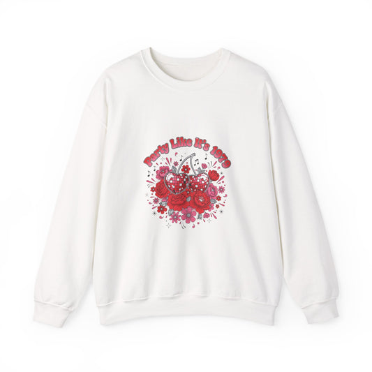 Disco Cherry Hearts Retro Romance Sweatshirt | sparkly hearts, glitter floral