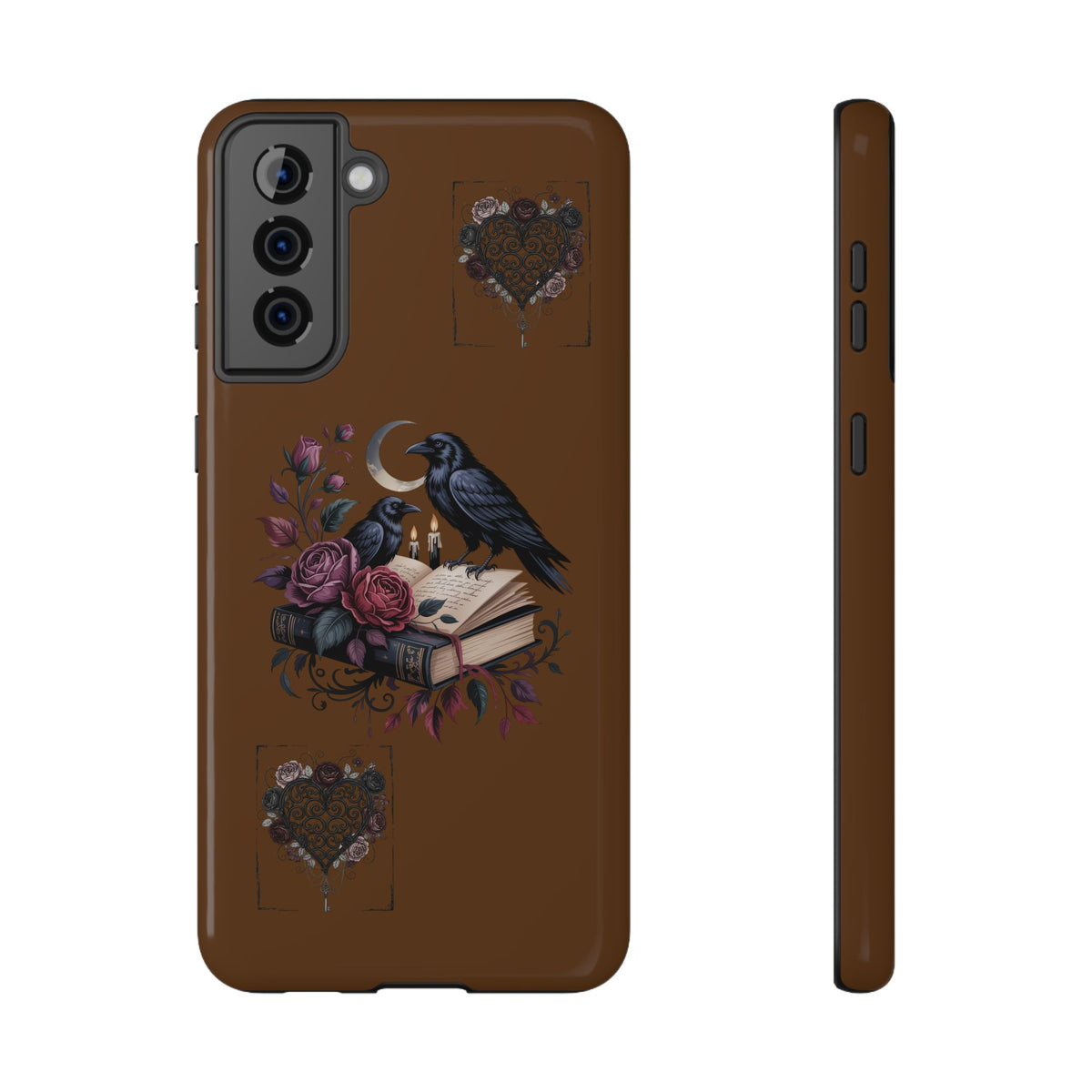 Raven & Roses Phone Case — Impact-Resistant Protective Case with Moon, Books & Floral Gothic Design