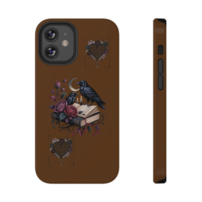 Raven & Roses Phone Case — Impact-Resistant Protective Case with Moon, Books & Floral Gothic Design