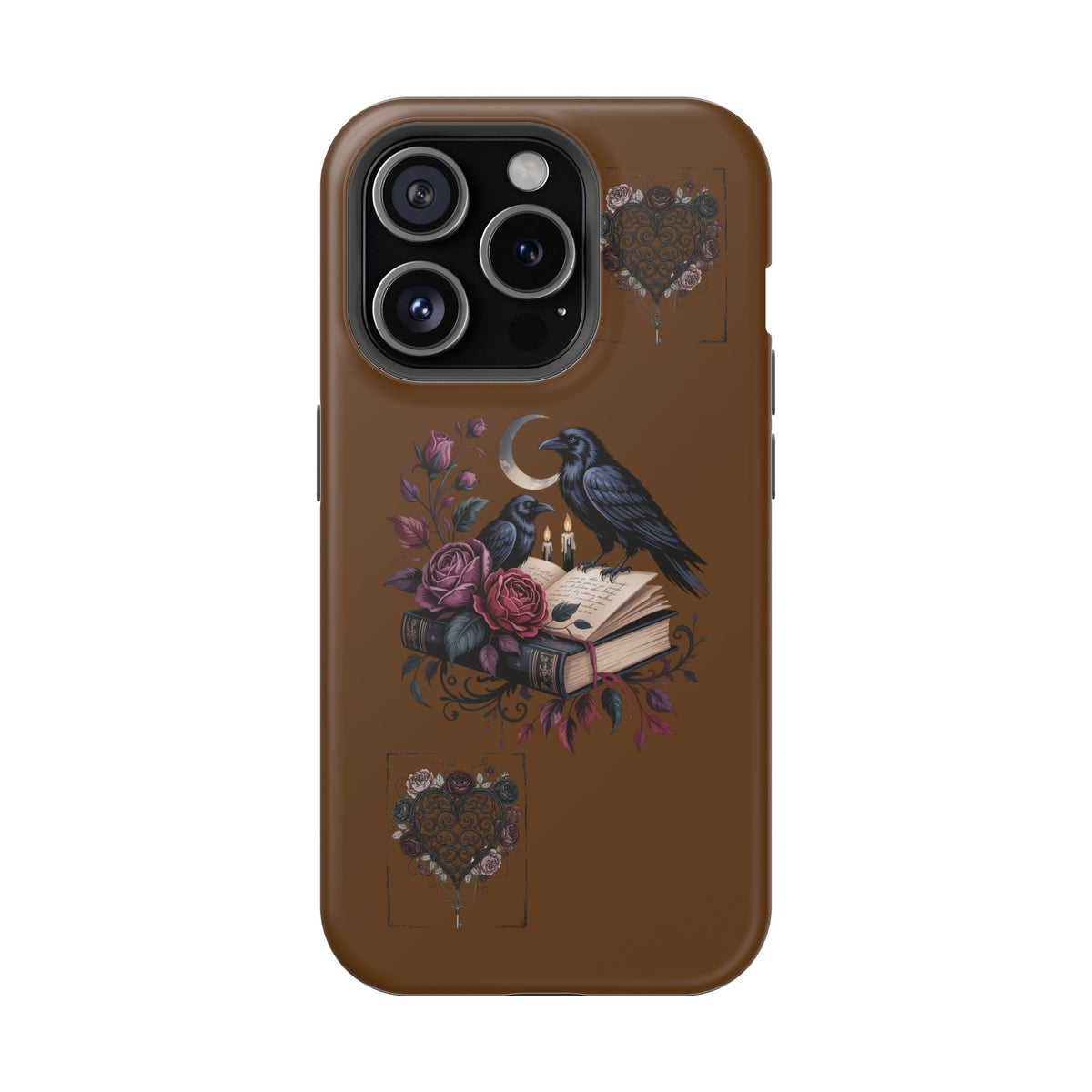 Raven & Roses Phone Case — Impact-Resistant Protective Case with Moon, Books & Floral Gothic Design