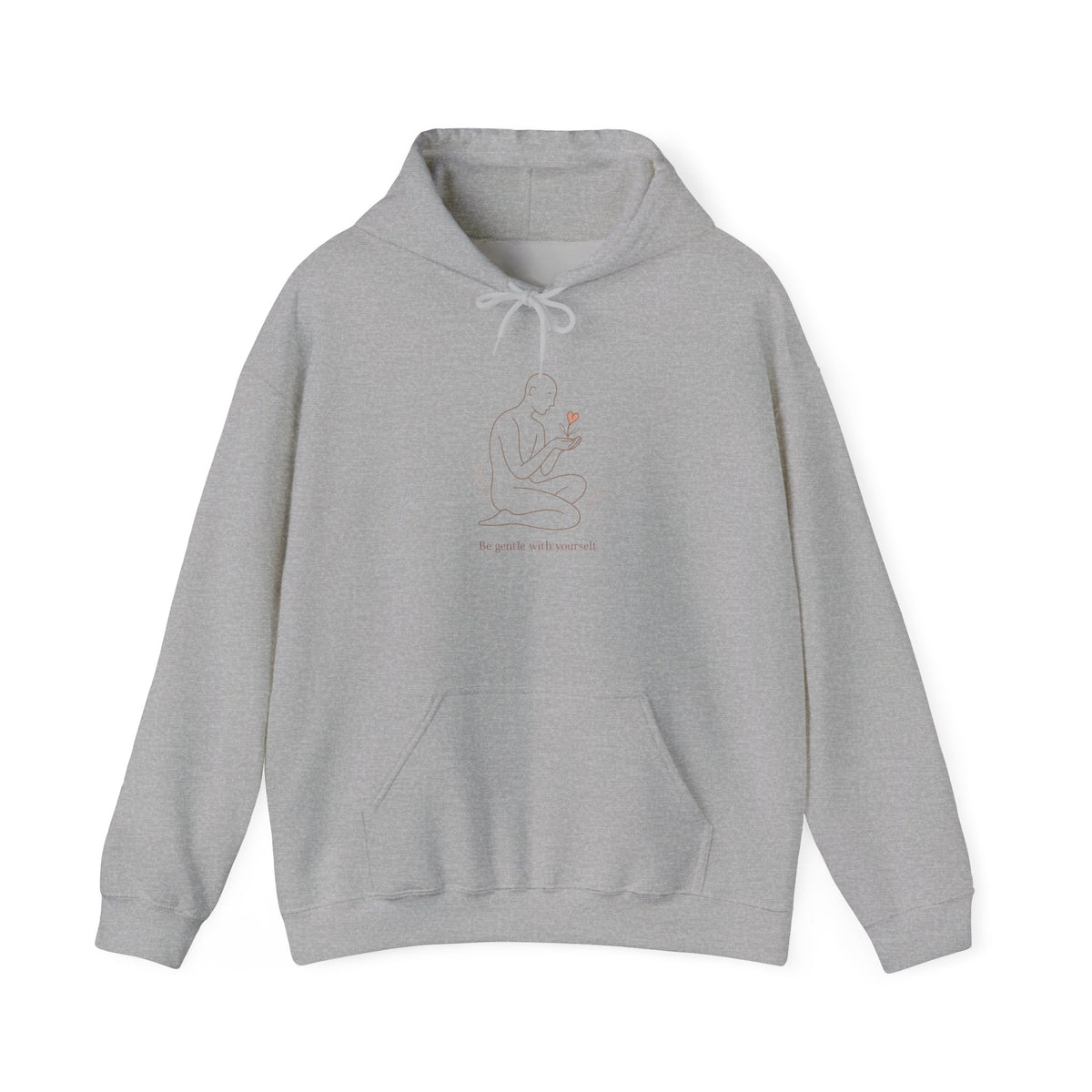 Minimal Line Art Hoodie — Figure Holding Heart Flower Illustration