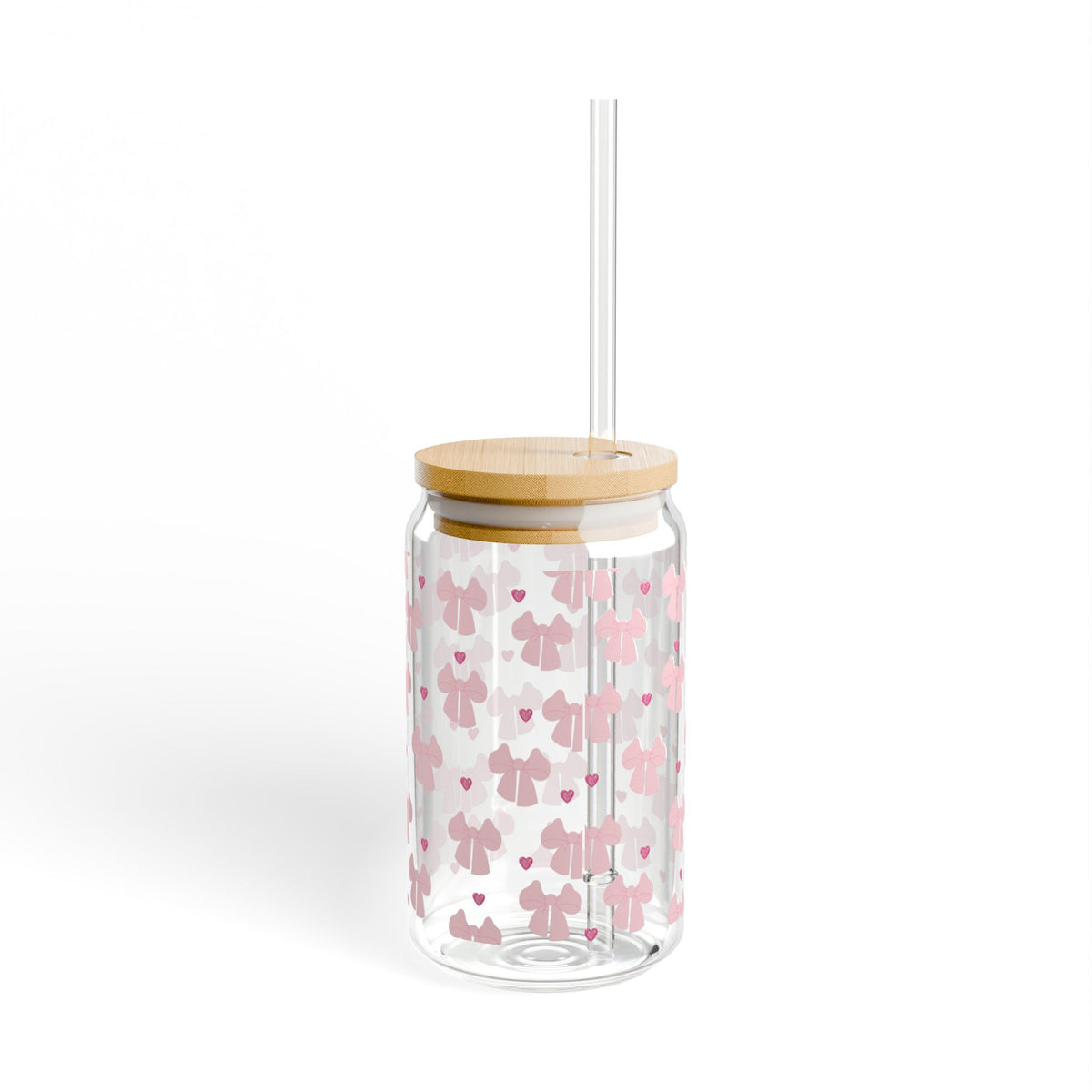 16oz Floral Heart Sipper Glass – Reusable Straw Drink Jar for Summer & Gifts