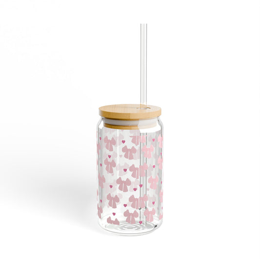 16oz Floral Heart Sipper Glass – Reusable Straw Drink Jar for Summer & Gifts