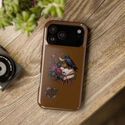 Raven & Roses Phone Case — Impact-Resistant Protective Case with Moon, Books & Floral Gothic Design