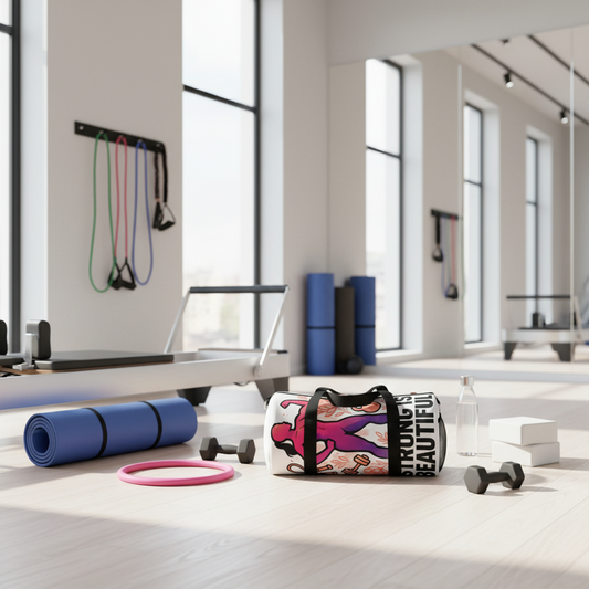 Fitness Duffel Bag — Pink Strong Woman Graphic Gym Travel Bag