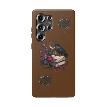 Raven & Roses Phone Case — Impact-Resistant Protective Case with Moon, Books & Floral Gothic Design