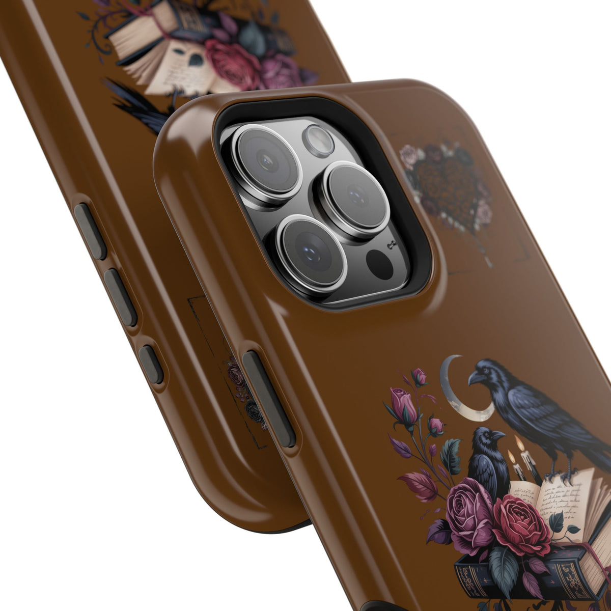 Raven & Roses Phone Case — Impact-Resistant Protective Case with Moon, Books & Floral Gothic Design