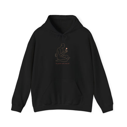 Minimal Line Art Hoodie — Figure Holding Heart Flower Illustration