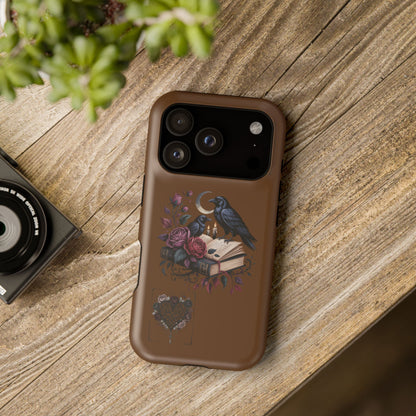 Raven & Roses Phone Case — Impact-Resistant Protective Case with Moon, Books & Floral Gothic Design