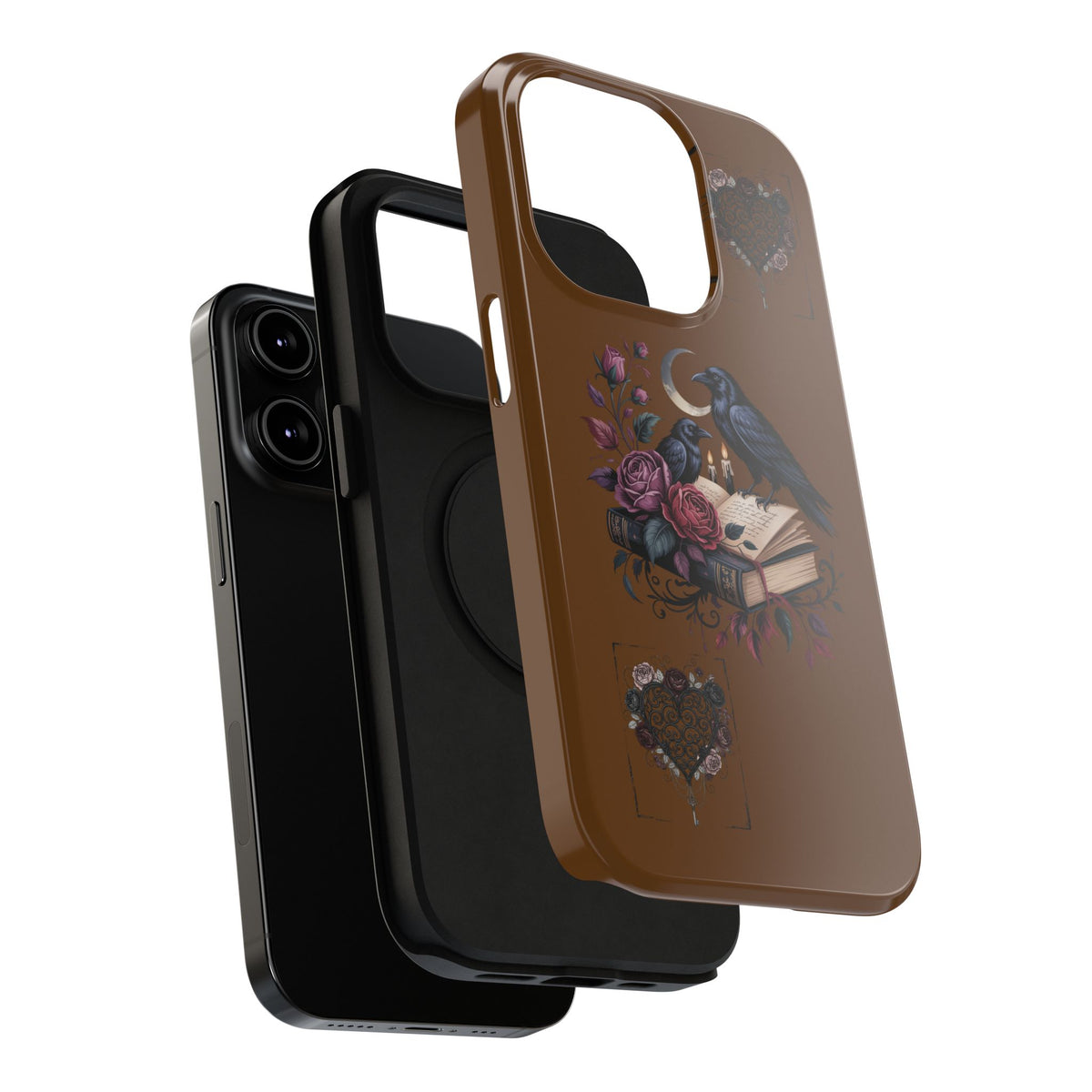 Raven & Roses Phone Case — Impact-Resistant Protective Case with Moon, Books & Floral Gothic Design