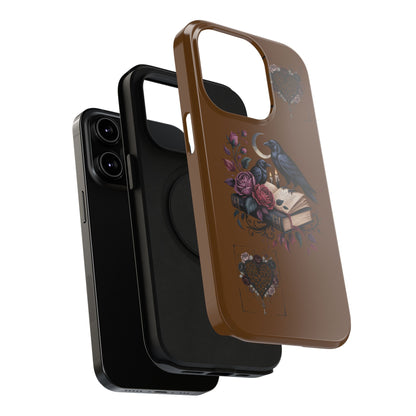 Raven & Roses Phone Case — Impact-Resistant Protective Case with Moon, Books & Floral Gothic Design