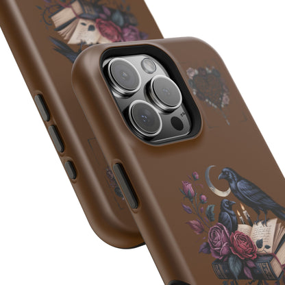 Raven & Roses Phone Case — Impact-Resistant Protective Case with Moon, Books & Floral Gothic Design