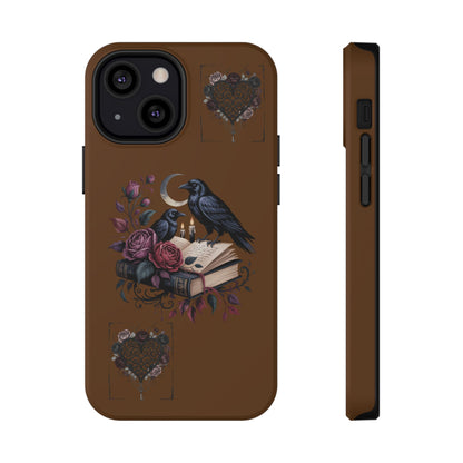 Raven & Roses Phone Case — Impact-Resistant Protective Case with Moon, Books & Floral Gothic Design