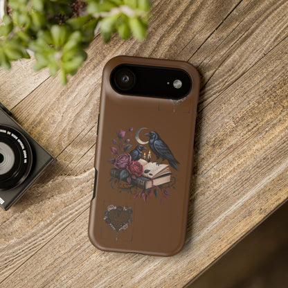Raven & Roses Phone Case — Impact-Resistant Protective Case with Moon, Books & Floral Gothic Design