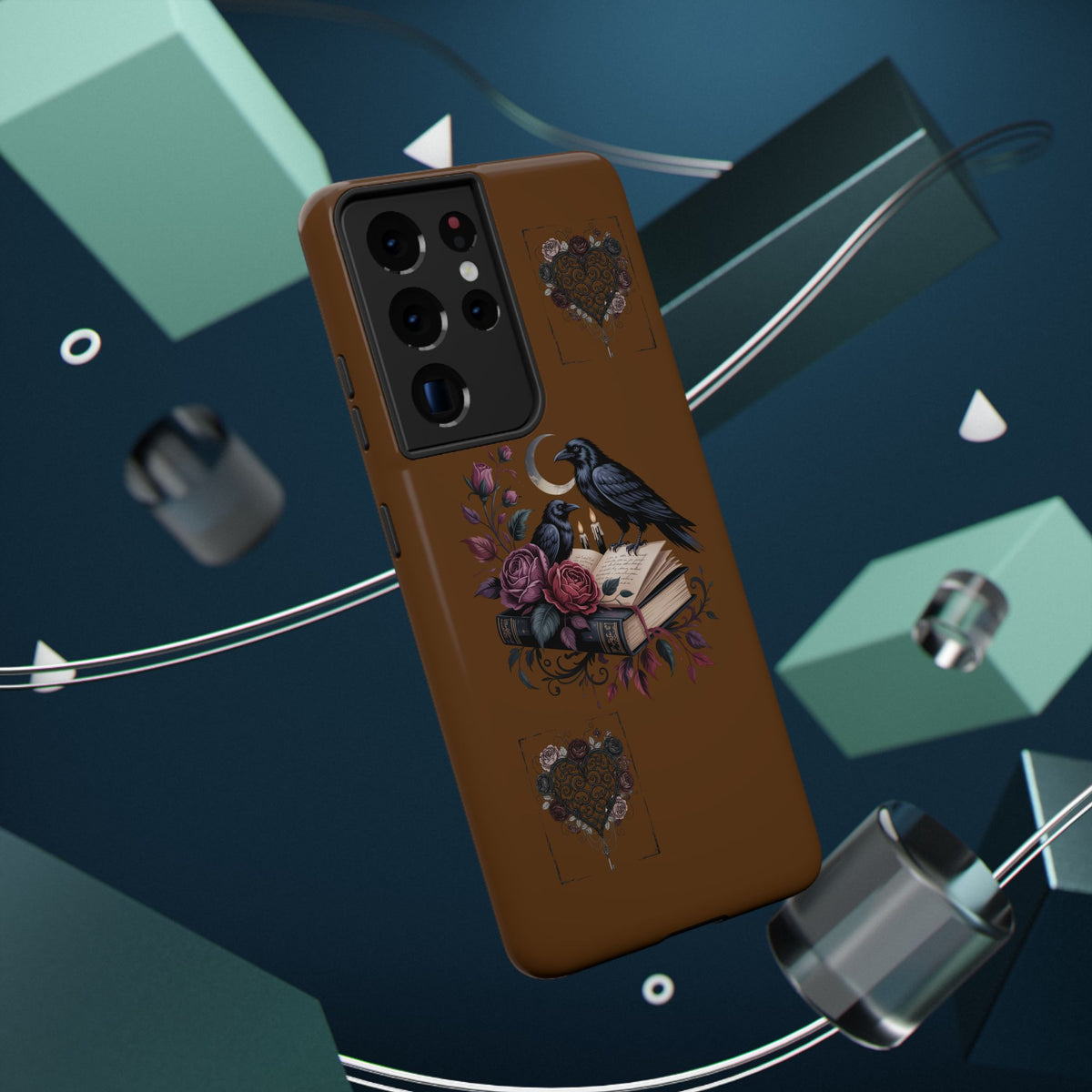 Raven & Roses Phone Case — Impact-Resistant Protective Case with Moon, Books & Floral Gothic Design
