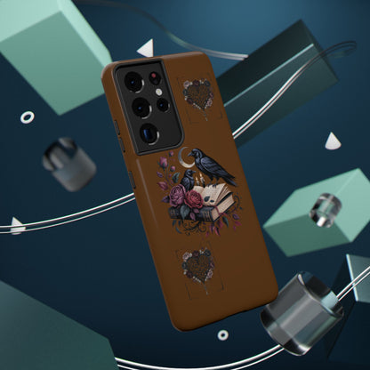Raven & Roses Phone Case — Impact-Resistant Protective Case with Moon, Books & Floral Gothic Design