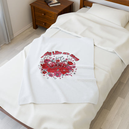 Disco Cherry Hearts Floral Velveteen Blanket | sparkly hearts, retro romance