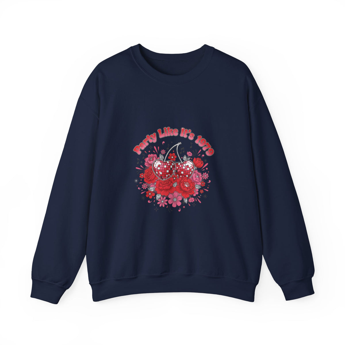 Disco Cherry Hearts Retro Romance Sweatshirt | sparkly hearts, glitter floral